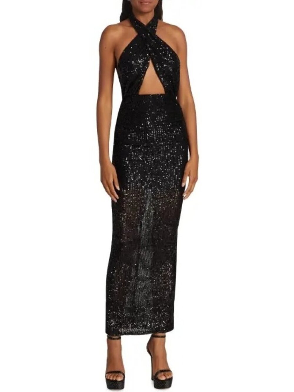 Ronny Kobo Zack Black Sequin Halter Maxi Dress Medium New With Tags Evening Gown
